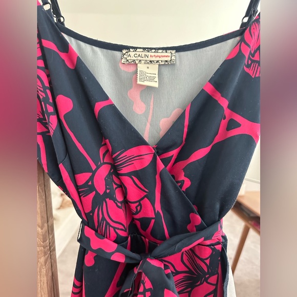 Gorgeous wrap bodice spaghetti strap Maxi Dress Navy Pink size Small - Picture 2 of 7